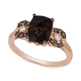 Chocolatier® Chocolate Quartz (1-9/10 ct. ) and Diamond (1/5 ct. ) Ring in 14k Rose Gold  