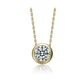Dazzling Round Solitaire Bezel Floating Pendant Necklace with Cubic 