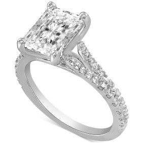 Certified Lab Grown Diamond Emerald-Cut Center Split Shank Engagement Ring (3-3/8 ct. ) in 14k Gold