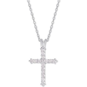 Diamond Cross Pendant Necklace (1/2 ct. ) in Sterling Silver or 14k Gold-Plate Over Sterling Silver  16