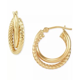 Twisted & Smooth Small Hoop Earrings in 14k Gold  15mm
