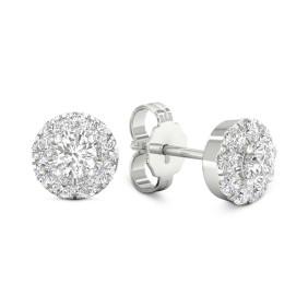 Lab-Created Diamond Halo Cluster Stud Earrings (1/2 ct. ) in Sterling Silver