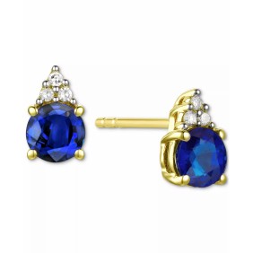 Sapphire (7/8 ct. t.w.) & Diamond Accent Stud Earrings in 14k Yellow Gold (Also in Emerald  Ruby  Morganite & Tanzanite)