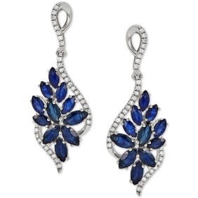 Sapphire (3-1/5 ct. ) & Diamond (1/4 ct. ) Floral Cluster Drop Earrings in 14k White Gold (Also in Emerald & Ruby)