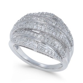Diamond Multi-Row Cluster Ring (1 ct. ) in Sterling Silver