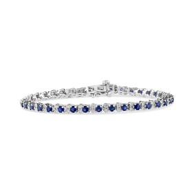Sapphire (3-7/8 ct. t.w) & Diamond (1/4 ct. t.w.) Tennis Bracelet in Sterling Silver (Also available in Emerald and Ruby)