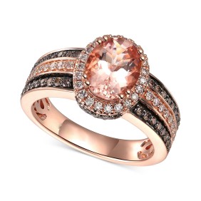 Peach Morganite (1-1/3 ct.-) & Diamond (5/8 ct. ) Ring in 14k Rose Gold (Also Available White Gold or Yellow Gold)