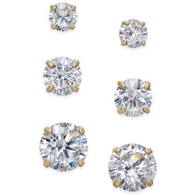 Cubic Zirconia 3-Pc. Set Graduated Stud Earrings in 14k Gold or 14k White Gold