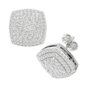 Diamond Square Cluster Stud Earrings (1/2 ct. ) in Sterling Silver