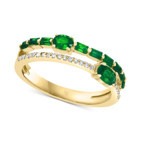 Emerald (3/4 ct. ) & Diamond (1/10 ct. ) Stack Look Double Row Ring in 14k Gold
