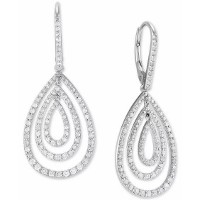 Diamond Concentric Teardrop Leverback Drop Earrings (1 ct. ) in Sterling Silver