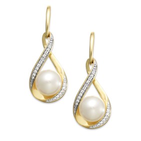 Cultured Freshwater Pearl (7mm) and Diamond (1/10 ct. ) Drop Earrings in 14K Gold