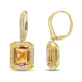 Citrine (6-1/5 ct. )  White Topaz (1/3 ct. t.w) and Diamond (1/10 ct. ) Drop Earrings in 18k Yellow Gold Over Sterling Silver