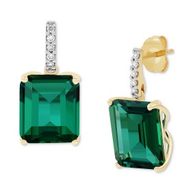 Created Emerald (10 ct. ) & Lab Grown Diamond (1/10 ct. ) Drop Earrings in 14k Gold