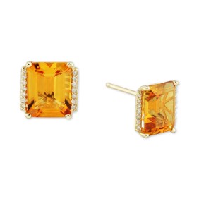 Citrine (4-1/3 ct. ) & Diamond (1/10 ct. ) Stud Earrings in 14k Gold