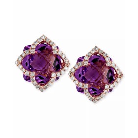 Amethyst (6-1/4 ct. ) and Diamond (1/3 ct. ) Clover Stud Earrings in 14k Rose Gold