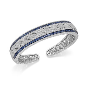 Sapphire (2-3/8 ct. ) and Diamond (1/10 ct. ) Antique Cuff Bracelet in Sterling Silver (Also available in Emerald and Ruby)