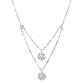 Diamond Halo Cluster Layered Pendant Necklace (1/4 ct. ) in Sterling Silver  16