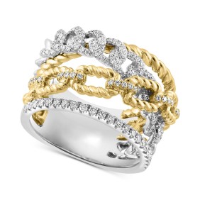 Diamond & Rope Chain Openwork Statement Ring (5/8 ct. ) in 14k White and Yellow Gold