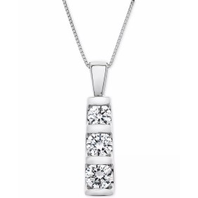 Diamond Graduated Three-Stone Pendant Necklace (1 ct. ) in 14k White Gold or 14k Yellow Gold  18