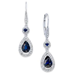 Sapphire (1-3/8 ct. ) and Diamond (1/3 ct. ) Pear Drop Earrings in 14k White Gold (Also Available in Emerald and Ruby)
