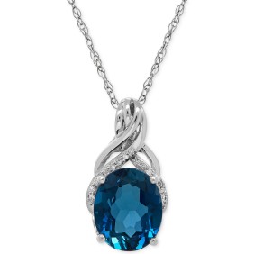 London Blue Topaz (4-3/4 ct. ) and Diamond Accent Twist Pendant Necklace in Sterling Silver