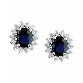 Sapphire (2-7/8 ct .) and Diamond (3/4 ct. ) Stud Earrings in 14k White or Yellow Gold