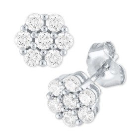 Diamond Cluster Stud Earrings (1/2 ct. ) in Sterling Silver