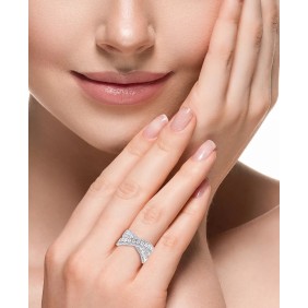 Diamond Round & Baguette Crossover Statement Ring in White Gold (3/4 ct. ) (Also available in 14k Gold)
