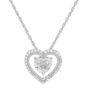 Diamond Double Heart Pendant Necklace (1/4 ct. ) in Sterling Silver  16