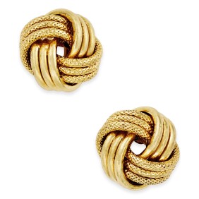Love Knot Polished & Textured Stud Earrings in 14k Gold